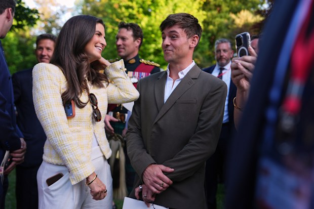 Kaitlan Collins talking with Olympic gold medallist Tom Daley in April.