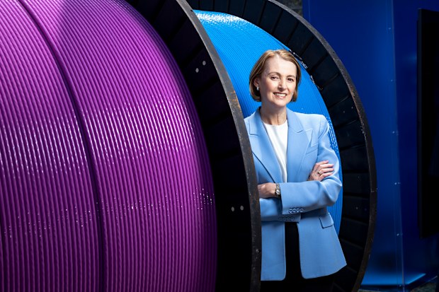 Telstra CEO Vicki Brady pictured at an event to launch Telstra’s new fibre network connecting Sydney and Melbourne in 2025.