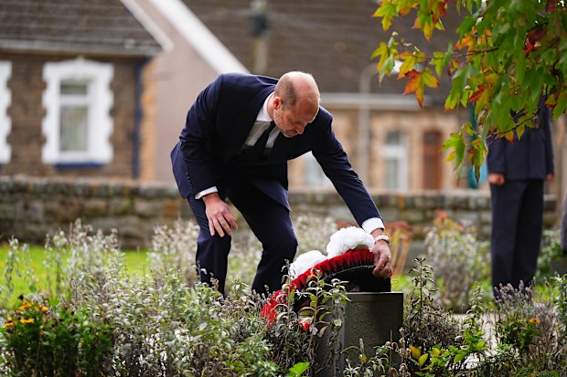 Prince William, Prince of Wales lays a wreath at Aberfan Memorial Garden, during a commemoration event to mark the 60th anniversary of the Aberfan disaster 