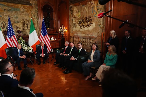 Ireland’s Prime Minister Micheál Martin, center left, and U.S. President Donald Trump during a meeting at Farmleigh House in Dublin, Saturday, Sept. 12, 2026. 