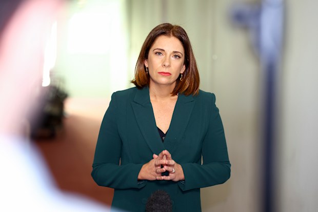 Minister for Communications and Sports Anika Wells during a doorstop at Parliament House in Canberra on July 2, 2026. Photo: Dominic Lorrimer