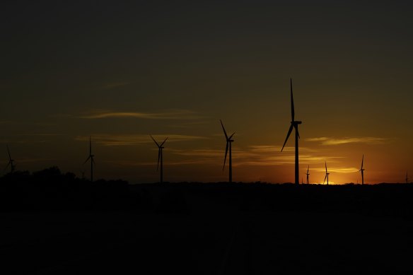 Wind turbines near Del Rio, Texas. The Inflation Reduction Act has boosted the US transition to renewable energy, accelerated green domestic manufacturing, and made it more affordable for consumers to make climate-friendly purchases.