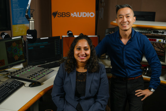 SBS Telugu executive producer Sandya Veduri and David Hua, SBS’s director of audio and language content.