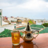 Tea and a view of the old medina in Tangier.