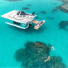 Snorkelling off the Heart Reef pontoon.