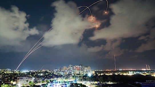 Israeli Iron Dome air defence system fires to intercept a rocket fired from the Gaza Strip.