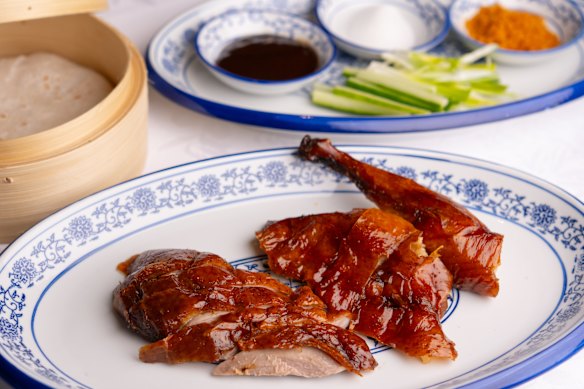 Song Bird’s Peking duck with hoisin sauce and pancakes.