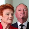 Net zero policy: One Nation’s Pauline Hanson and Barnaby Joyce. 