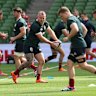 Canberra-raised prop Finlay Bealham passes at the Lions’ captains run in Dublin.