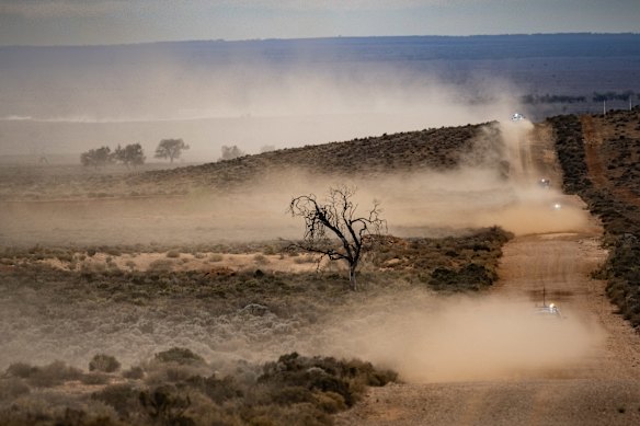 A trek car on an outback road between Burra and Arkaroola. 