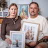 Danielle and Leon Green at home in Western Australia with photos of their children Sonny and Airlie.
