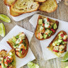 Julia Busuttil Nishimura’s prawn toasts with chilli, lime and avocado.