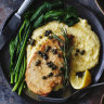 Chicken scaloppine with capers, lemon, rosemary and polenta.