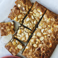 Brown butter macadamia and white chocolate blondies.