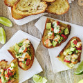 Julia Busuttil Nishimura’s prawn toasts with chilli, lime and avocado.