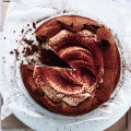 Helen Goh’s flourless chocolate crater cake with spiced whipped cream.