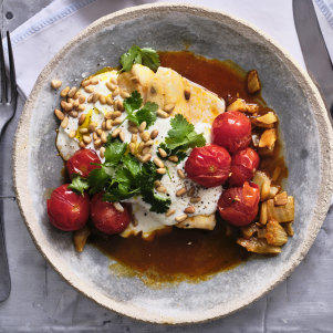 Fish with tomatoes, harissa and fennel.