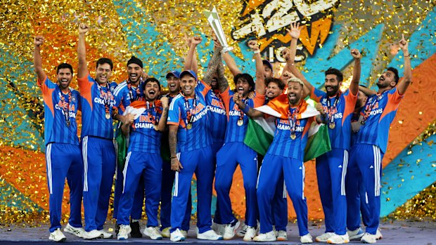 India lifts the World Cup trophy.