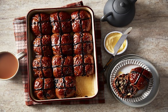 Helen Goh has broken with tradition to add chocolate to her favourite hot cross bun recipe.