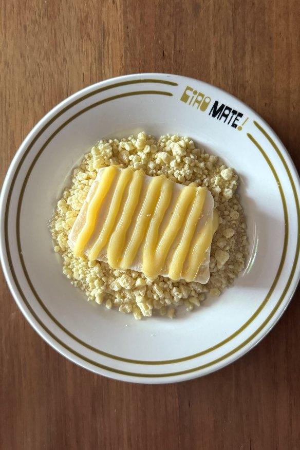 Limoncello tiramisu with milk crumb. 