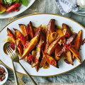 The roasted sweet potatoes are equally good served warm or cold