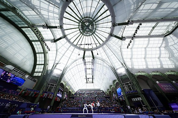 A general view of athletes competing during the men’s and women’s taekwondo.