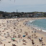 Beachgoers flocked to Bondi yesterday at the start of an extremely hot weekend in Sydney.