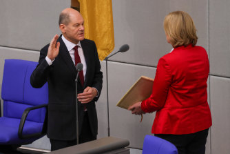 Olaf Scholz is sworn in at the Bundestag in Berlin on Wednesday, ending the Angela Merkel era.