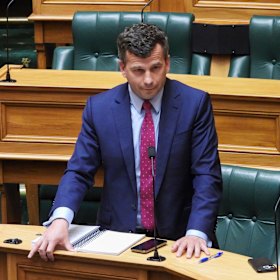 ACT Party leader David Seymour stands during the first debate on the Treaty Principal Bill.