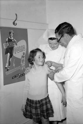 Children receiving salk vaccine. Taken on 5 July 1956. 