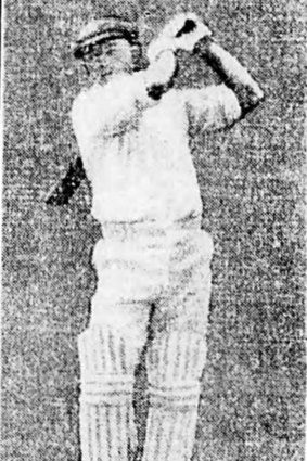 Bradman batting in the second innings, scoring his first century.