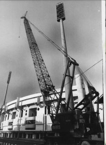 Light towers at the SCG needed stabilising before the 1981 rugby league grand final.