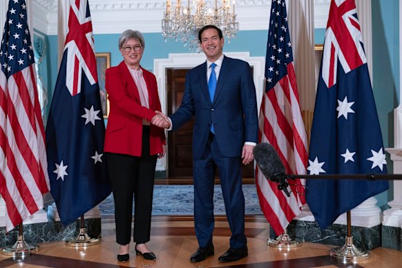 Foreign Minister Penny Wong and US Secretary of State Marco Rubio before a meeting at the State Department in Washington.