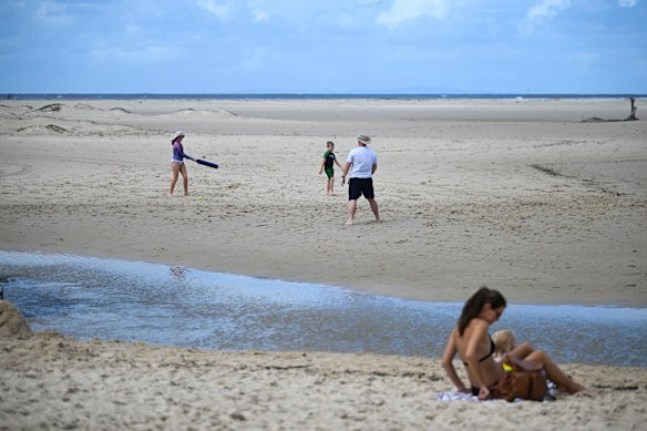Happy Valley Beach at Caloundra has grown as the inlet continues to fill with sand from the Bribie Island breakthrough.