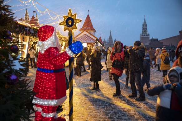 Santa Claus makes an appearance in Red Square.