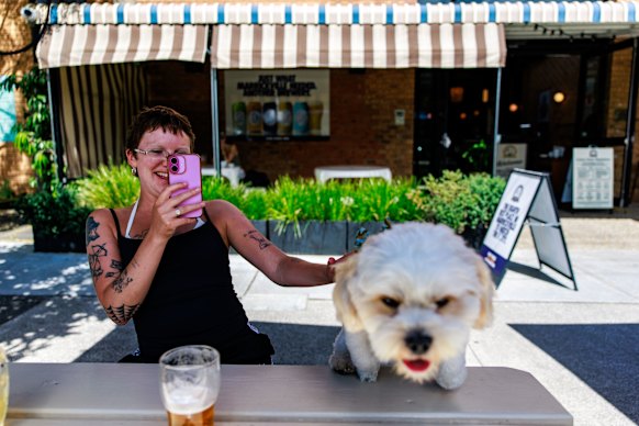 Emma Boyle with dog Fi’onn at The Bob Hawke Beer & Leisure Centre in Marrickville.