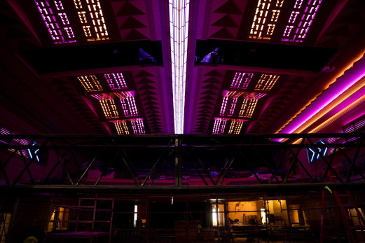 The Enmore’s impressive new ceiling lighting, restored according to its original 1936 plans.
