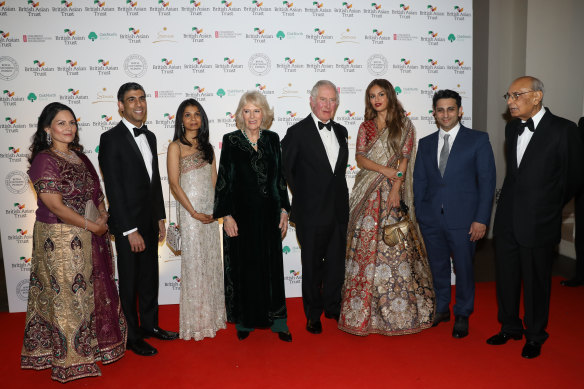 Rishi Sunak and wife Akshata Murty (second and third from left) with then-Prince Charles and Camilla, Duchess of Cornwall.