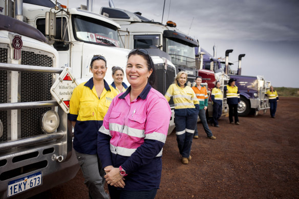 Heather Jones with some of her drivers from the Heavy Haulage Girls. 