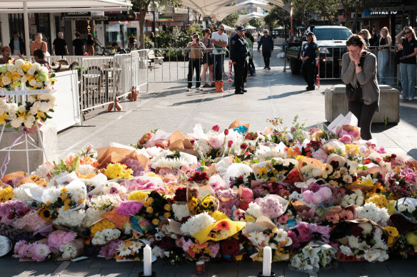 The flower memorial at Bondi Junction.