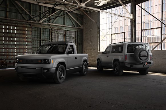 The ‘Blank Slate’ (left) is an inexpensive vehicle as far as new EVs go, but the company plans to make money on the optional extras.
