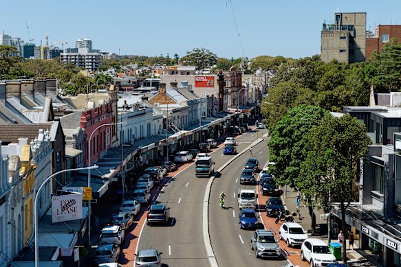 Oxford St from above, looking east towards Bondi. 