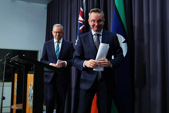 Prime Minister Anthony Albanese and Energy Minister Chris Bowen address the nation from Canberra on Friday.