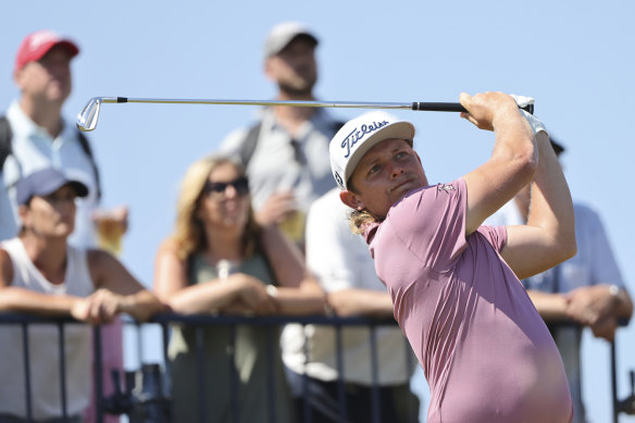 Cameron Smith plays a shot at the third at Royal St George’s on Sunday (local time). 