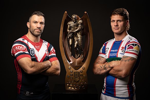 Knights captains Kalyn Ponga and Roosters captain James Tedesco.