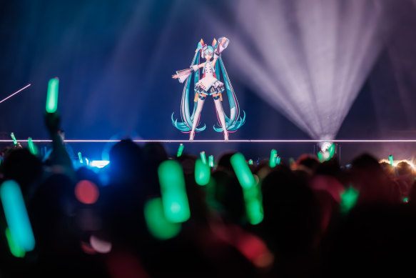 Hatsune Miku performs at John Cain Arena on Friday night.