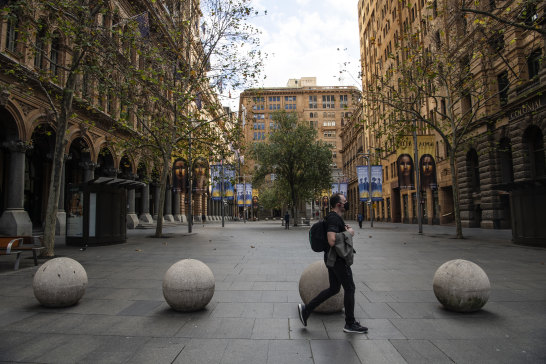 Lockdown Sydney ... Martin Place on Wednesday. 