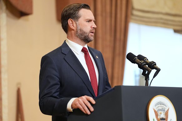 US Vice President JD Vance speaks during a short news conference following negotiations with Iran.