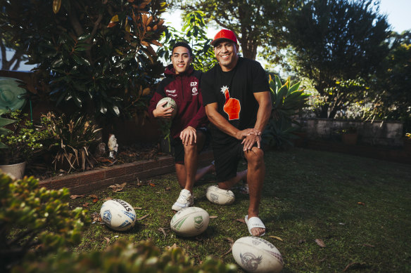 John Hopoate with son Lehi at their home in Dee Why.