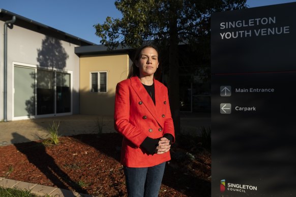 Labor MP Emily Suvaal outside the Singleton crisis centre.